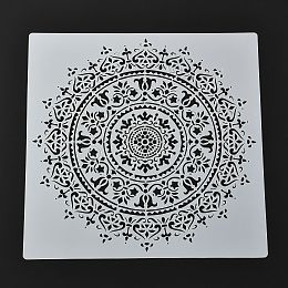 Honeyhandy PET Drawing Stencil, Reusable Stencils for Paper Wall Fabric Floor Furniture Canvas Wood, Mandala Flower Pattern, White, 30x30x0.02cm