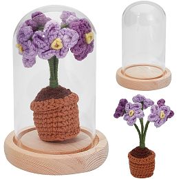 WADORN Handmade Knitting Crochet Myosotis Sylvatica in Glass Dome, Artificial Plum Bossom Gifts Lasts Forever Preserved Plum Flower for Christmas, Valentine’s Day, Birthday, Mother’s Day, Anniversary