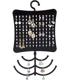 Hanging Jewelry Holder, 120 Holes Earring Display Board Necklace Bracelet Hanger Rack Jewelry Wall Hanging Organizer with Hook for Home Use Boutique Retail Show Exhibition, Black