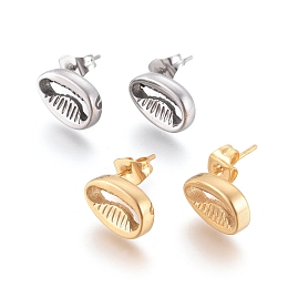 Honeyhandy 304 Stainless Steel Stud Earrings, Hypoallergenic Earrings, with Ear Nuts, Cowrie Shell Shape, Mixed Color, 11.5x8x2.5mm, Pin: 0.6mm, 6pairs/card