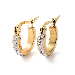 Honeyhandy 304 Stainless Steel Hoop Earrings, with Polymer Clay and Rhinestone, Ring, Golden, 16x15x3.5mm