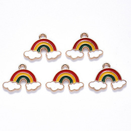 Honeyhandy Alloy Enamel Pendants,  Rainbow, Light Gold, FireBrick, 14x18.5x1.5mm, Hole: 1.8mm