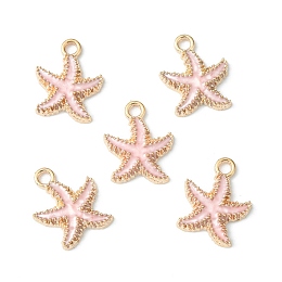 Honeyhandy Alloy Enamel Pendants, Starfish, Light Gold, Pink, 18x15x3mm, Hole: 2.5mm