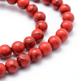 Honeyhandy Synthetic Howlite Bead Strand, Dyed, Round, Red, 6mm, Hole: 1mm, about 66pcs/strand, about 15 inch