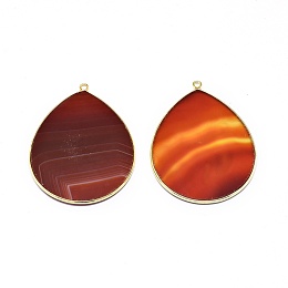 Honeyhandy Natural Carnelian Pendants, with Brass Findings, teardrop, Golden, 41~41.5x32x2mm, Hole: 1.5mm