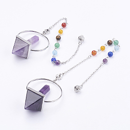 Honeyhandy Chakra Gemstone Pyramid Dowsing Pendulums, with Amethyst, Brass Chain & Lobster Claw Clasps, 260~265mm