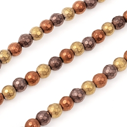 Honeyhandy Vacuum Plating Non-magnetic Synthetic Hematite Beads Strands, Matte Style, Round, Faceted, Mixed Color, 6mm, Hole: 1mm, about 67pcs/Strand, 14.57 inch(37cm)