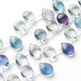 Honeyhandy Natural Fluorite Beads Strands, Top Drilled Beads, Teardrop, 11~12x9~9.5x6mm, Hole: 0.8mm, about 17pcs/Strand, 8.46 inch~8.66 inch(21.5~22cm)