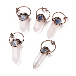 Honeyhandy Natural Quartz Crystal Big Pendants, with Red Copper Tone Tin Findings, Lead & Nickel & Cadmium Free, Bullet, 53~73x24~33x17~26mm