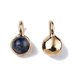 Honeyhandy Natural Blue Spot Jasper Charms, with Light Gold Plated Brass Findings, Round, 11.5x6.5x5mm, Hole: 2mm