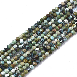 Honeyhandy Natural Green Turquoise Beads Strands, Round, Grade AAA, Faceted(32 Facets), 2mm, Hole: 0.6mm, about 188~190pcs/strand, 15.35 inch~15.55 inch(39~39.5cm)