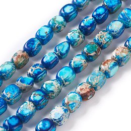 Honeyhandy Natural Regalite/Imperial Jasper/Sea Sediment Jasper Beads Strands, Dyed, Cuboid, Deep Sky Blue, 7x6x6mm, Hole: 0.8mm, about 56pcs/strand, 16.14 inch(41cm)