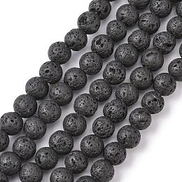 Honeyhandy Natural Lava Rock Beads Strands, Round, Black, 8mm, Hole: 2mm, about 47pcs/strand, 15 inch