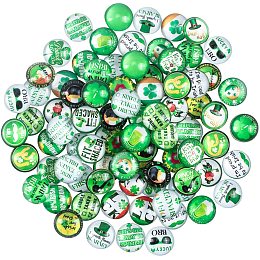 PandaHall Elite Green Glass Cabochons, 120pcs 30 Style 12mm Saint Patricks Day Costume Half Round Dome Cabochons Irish Cabochons Mosaic Tiles for Photo Pendant Jewelry Making