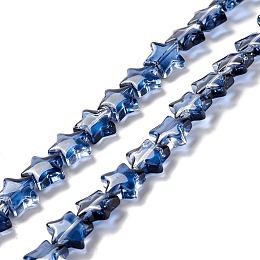 Honeyhandy Transparent Glass Beads Strand, Star, Prussian Blue, 10x10x4mm, Hole: 0.8mm, about 40pcs/strand, 13.39~14.17 inch(34~36cm)