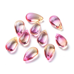 Honeyhandy Transparent Glass Charms, Dyed & Heated, Teardrop, Deep Pink, 13.5x8x6.5mm, Hole: 1.2mm