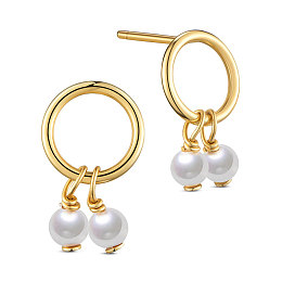 Honeyhandy SHEGRACE 925 Sterling Silver Stud Earrings, with Pearl, Real 18K Gold Plated, 13.6x8.1mm