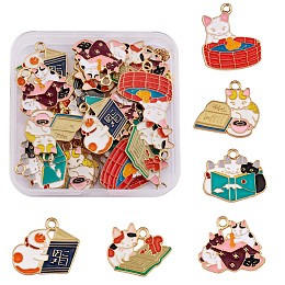 24Pcs Enamel Cat Charm Pendant Cute Alloy Enamel Animal Charm Cat Pendant Mixed Shape for Jewelry Necklace Bracelet Earring Making Crafts, Mixed Color, 24x23mm, Hole: 2.5mm