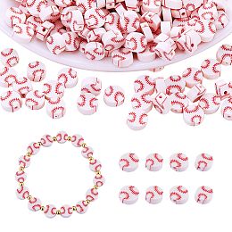 200Pcs Baseball Polymer Clay Beads, Chewing Beads For Teethers, DIY Nursing Necklaces Making, White, 10x4mm, Hole: 2mm