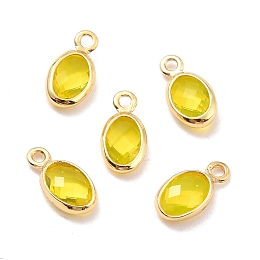 Honeyhandy Eco-Friendly Brass with Glass Pendants,  Long-Lasting Plated, Lead Free & Cadmium Free & Nickel Free, Oval, Real 18K Gold Plated, Yellow, 9x4.5x2mm, Hole: 1.2mm