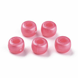 Honeyhandy Plastic Pearlized Beads, Barrel, Pale Violet Red, 9x6mm, Hole: 3.5mm, about 1900pcs/500g.