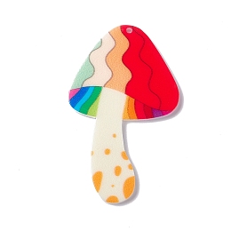 Honeyhandy Opaque Printed Acrylic Big Pendants, Mushroom, Rainbow Pattern, 54x33x2mm, Hole: 1.6mm