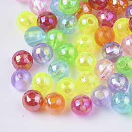Arricraft Transparent Acrylic Beads, AB Color, Round, Mixed Color, 6x5.5mm, Hole: 1.8mm, about 5000pcs/500g