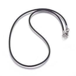 Honeyhandy Rubber Cord Necklaces Making, with 304 Stainless Steel Lobster Claw Clasps, Black, 16.5 inch(40.5cm), 2mm