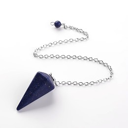 Honeyhandy Platinum Tone Brass Lapis Lazuli Cone Dowsing Pendulum Pendants, with Lobster Claw Clasps, 230x3mm