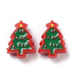 Christmas Decorations Theme Opaque Acrylic Bead with Enamel, Green, Christmas Tree, 23x17x8.5mm, Hole: 3.5mm