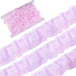 GORGECRAFT 12.5 Yards Pink Double Layers Organza Lace Ribbon Pleated Satin Lace Edge Trim 1 Inch Wide Ruffle Chiffon Edging Trimmings Tulle Fabric for Cloth Applique Embellishment DIY Sewing Crafts