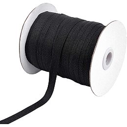 NBEADS 80 Yards(73m)/Roll Cotton Tape Ribbons, Herringbone Cotton Webbings, 1 cm Wide Flat Cotton Herringbone Cords for Knit Sewing DIY Crafts, Black