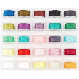 PandaHall Elite 25 Rolls Chinese Knotting Cord 683 Yard Polyester Beading Thread 0.1mm Hand Knitting Cord 25 Colors Macrame Polyester Cord for Kumihimo Macrame Craft Bracelets Necklaces Jewelry Making