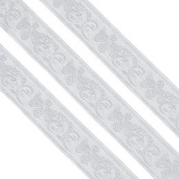 FINGERINSPIRE 10 Yard Vintage Jacquard Ribbon Silver Jacquard Trim with Embroidery Bee & Floral 33mm Wide Webbing Emobridered Woven Trim for DIY Clothing Accessories Embellishment Decorations