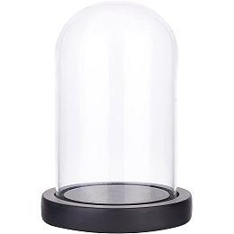 NBEADS Eternal Flower Glass Display Dome Cloche, Glass Display with Wood Pedestal Half Round Clear Glass Jewelry Display Case Bell Jar Cloche for Items Display Home Decoration, Black Base