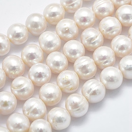 Honeyhandy Natural Cultured Freshwater Pearl Beads Strands, Round, Floral White, 10~11mm, Hole: 0.8mm, about 42pcs/strand, 14.7 inch