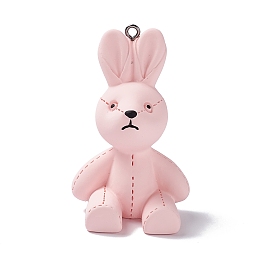 Honeyhandy Opaque PVC Plastic Big Pendants, with Gunmetal Tone Iron Loops, Rabbit Charms, Pink, Rabbit Pattern, 59.5x38x38mm, Hole: 2.2mm