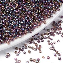 Honeyhandy Round Glass Seed Beads, Transparent Colours Rainbow, Round, Purple, 2mm