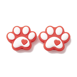 Honeyhandy Dog Paw Print Food Grade Eco-Friendly Silicone Beads, Chewing Beads  For Teethers, DIY Nursing Necklaces Making, Red, 24x29.5x8.3mm, Hole: 2mm