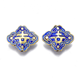 Honeyhandy Handmade Cloisonne Beads, Enamel, Rhombus, Blue, 17.5x20.5x6mm, Hole: 1mm