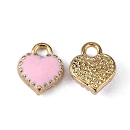 Honeyhandy Alloy Enamel Charms, Cadmium Free & Lead Free, Heart, Light Gold, Pink, 8x7.5x2.5mm, Hole: 1.5mm