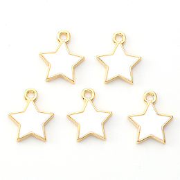 Honeyhandy Light Gold Plated Alloy Enamel Pendants, Star, White, 14x12.5x1.5mm, Hole: 1.2mm