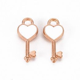 Honeyhandy Alloy Pendants, Cadmium Free & Lead Free, with Enamel, Heart Key, Light Gold, Creamy White, 16x7x2mm, Hole: 1.5mm