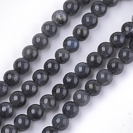 Honeyhandy Natural Black Labradorite Beads Strands, Grade A, Round, 6mm, Hole: 0.8mm, about 62~65pcs/strand, 15.3 inch