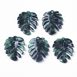 Honeyhandy Cellulose Acetate(Resin) Pendants, Tropical Leaf Charms, Monstera Leaf, Dark Cyan, 27x22x4mm, Hole: 1.4mm