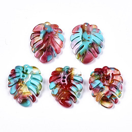 Honeyhandy Cellulose Acetate(Resin) Pendants, Tropical Leaf Charms, Monstera Leaf, Colorful, 26x20~21x4mm, Hole: 1.2mm