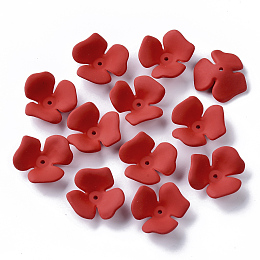 Honeyhandy 3-Petal Spray Painted Acrylic Bead Caps, Rubberized Style, Flower, Red, 23x20~22x7mm, Hole: 1.6mm