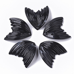 Honeyhandy Acrylic Pendants, Imitation Gemstone Style, Wing, Black, 27x25.5x3mm, Hole: 2mm