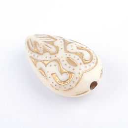 Honeyhandy Teardrop Plating Acrylic Beads, Golden Metal Enlaced, Beige, 18x11.5x7.5mm, Hole: 1.5mm