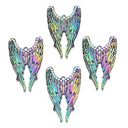 Rack Plating Rainbow Color Alloy Big Pendants, with Crystal Rhinestone, Cadmium Free & Nickel Free & Lead Free, Wing, 54x33x3mm, Hole: 2.5mm